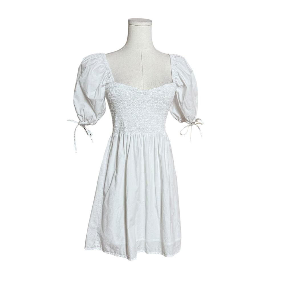 Faithfull The Brand X Revolve Wendy Mini Dress Plain White Size 2 Puff Sleeves - Picture 9 of 12
